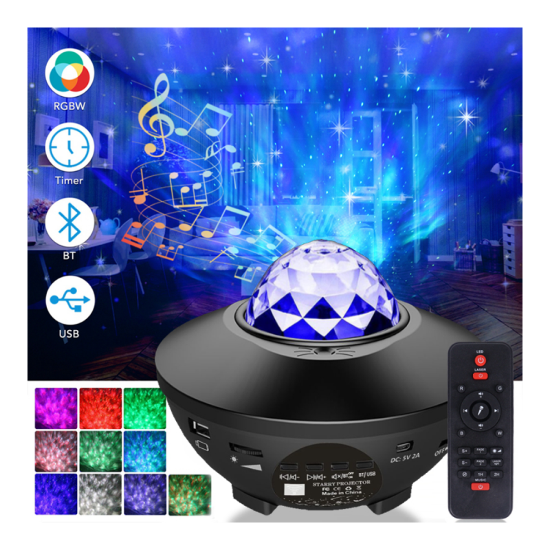 Luminária LED Starry Projetor Light BLXK01 com Controle Remoto, USB e