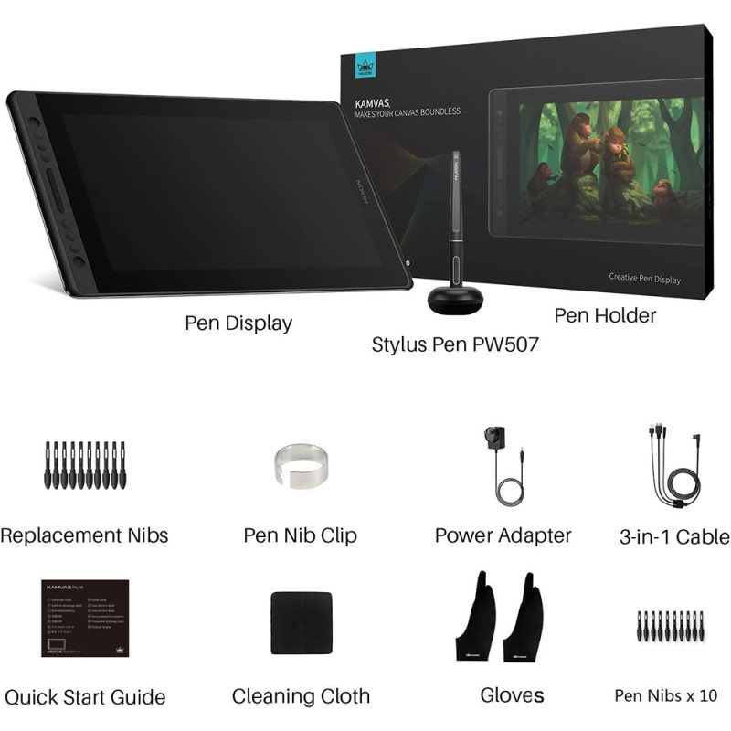 Mesa Digitalizadora Huion Kamvas Pro 16 GT-156 / Tela HD / Com