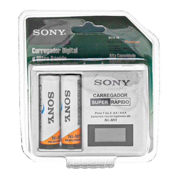 Anúncio: Carregador de Pilhas Digital para AA / AAA Sony BCG-34 com 2 Pilhas